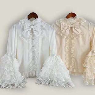 洋气新款 Lolita洋装 长袖 衬衫 可爱蕾丝jsk上衣 蕾丝lolita内搭姬袖