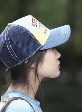 黄色超跑蓝黄拼四季美式复古卡车司机帽透气时尚百搭鸭舌帽网帽