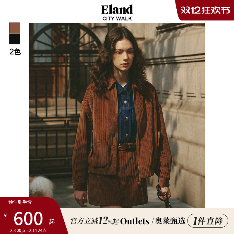 ELAND短外套宽松灯芯绒衬衫领