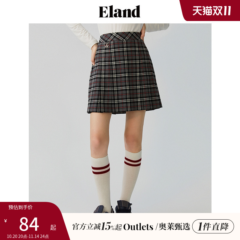 半身裙E·LAND高腰百褶A字裙