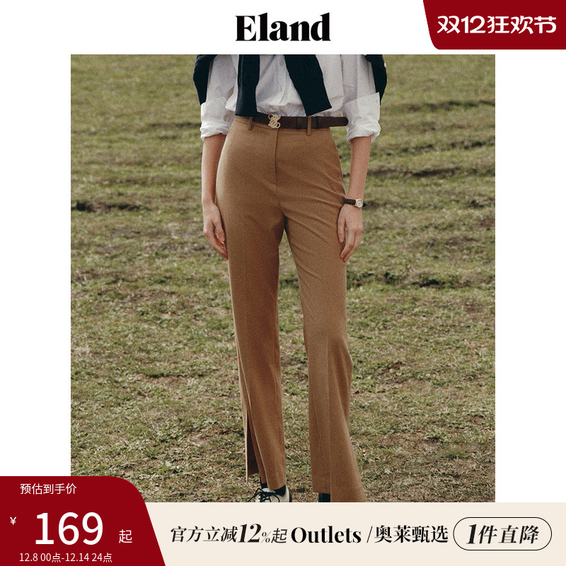 ELAND休闲裤长款高腰开叉