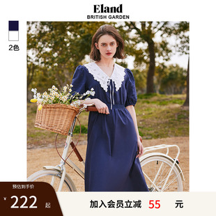 甜美风收腰显瘦长裙 Eland奥莱 衣恋连衣裙女夏刺绣翻领泡泡袖