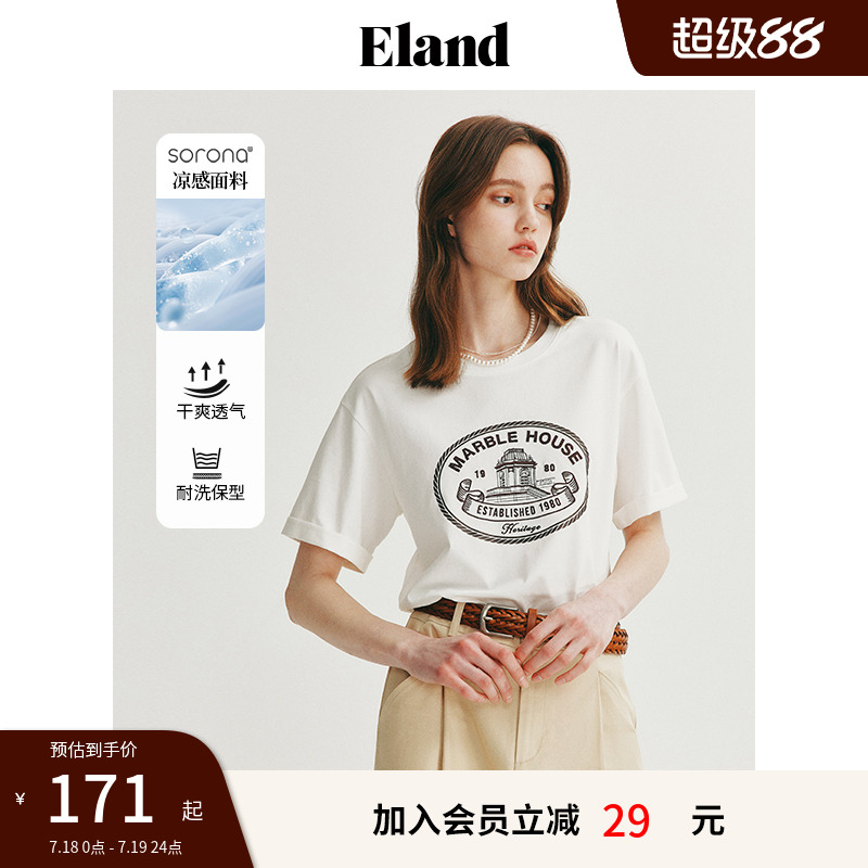 ELAND徽章印花圆领短袖