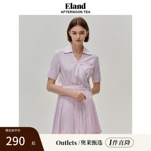 jk百褶裙假两件裙子女夏季 Eland奥莱 衣恋连衣裙短袖