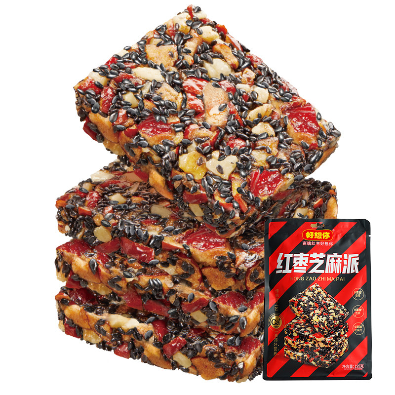 好想你红枣芝麻派零食红枣核桃黑芝麻195g*3零食办公室白领美食