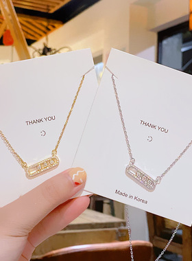 时尚简约锆石钛钢几何项链女小众轻奢网红回形针锁骨链高级感饰品