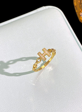 小红书同款双头蛇戒指女时尚气质网红开口指环铜镶嵌锆石手饰