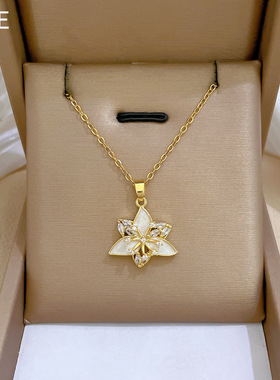【钛钢】滴油花朵满钻轻奢气质华丽满钻项链女百搭锁骨链钛钢链条