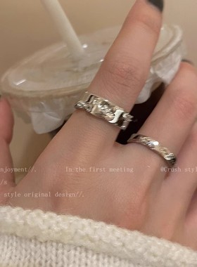 银色素圈锆石开口戒指套装女冷淡风气质情侣指环时尚个性食指戒潮