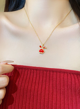 红色兔子钛钢项链女国风轻奢小众锁骨链2024年新款气质高级感颈链