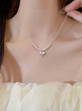 韩国东大门条纹圆珠项链网红时尚设计感几何锁骨链吊坠爱心项饰女