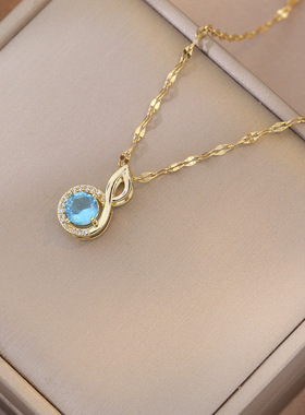 项链女日韩网红彩色蓝色锆石音符小众新款设计感吊坠气质钛钢项链