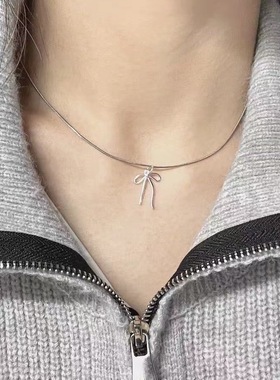 电镀银s925蝴蝶结项链女小众简约百搭甜美少女心高级锁骨链不掉色