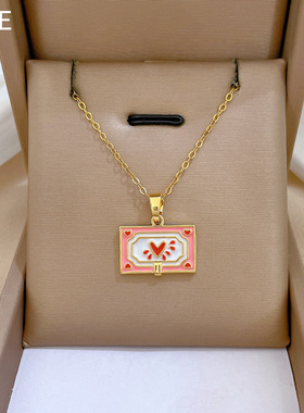 【钛钢】滴油画框爱心简约轻奢气质华丽满钻项链女百搭锁骨链钛钢