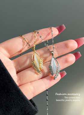 2024年新款猫眼麦穗钛钢项链不掉色女夏季轻奢高级感锁骨链配饰品