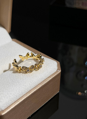 高级感蝴蝶锆石戒指女轻奢小众精致设计感时尚个性开口铜镀真金