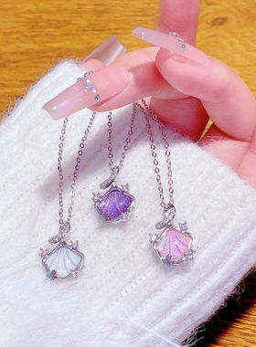 时尚新款炫彩贝壳微镶项链女高级感小众设计ins风甜美精致锁骨链