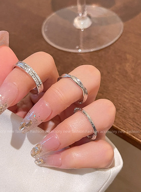 轻奢小众高级感简约素圈戒指女开口可调节食指戒网红同款指环