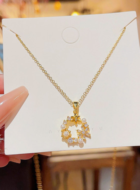 学生甜美小熊项链女生高级感超闪吊坠轻奢小众颈链时尚百搭锁骨链