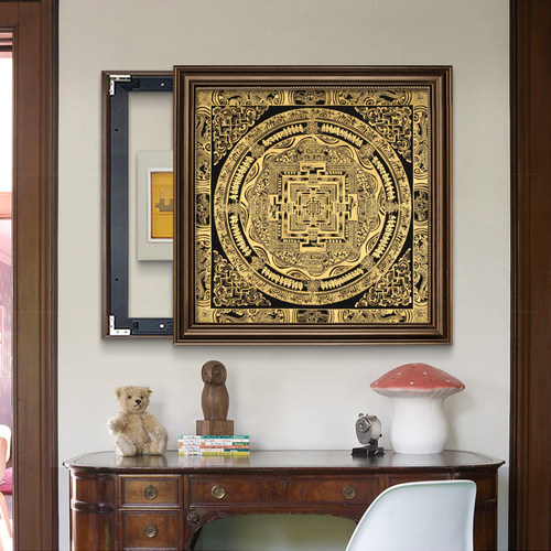 中式西藏唐卡装饰画方形电表箱挂画E招财风水电闸盒开关遮挡箱墙