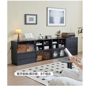 实木书柜自由组合黑色电视柜家用格子柜落地置物架简约矮柜展示柜