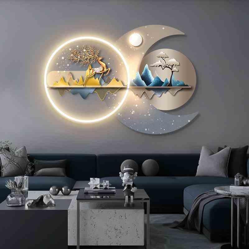 福鹿 客厅装饰画餐厅轻奢led灯沙发背景墙面挂画创意立体壁饰摆件图片