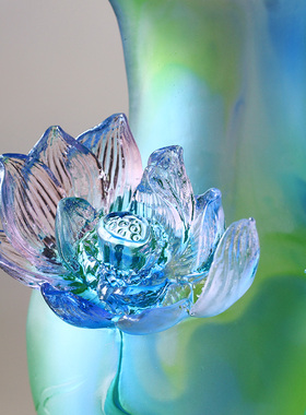 琉璃荷花花瓶室内l装饰摆件居家客厅佛堂茶室桌面摆放插花乔迁送