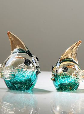 水晶琉璃鱼轻奢摆件简约客厅样板房电视K柜卧室玄关玻璃装饰品摆