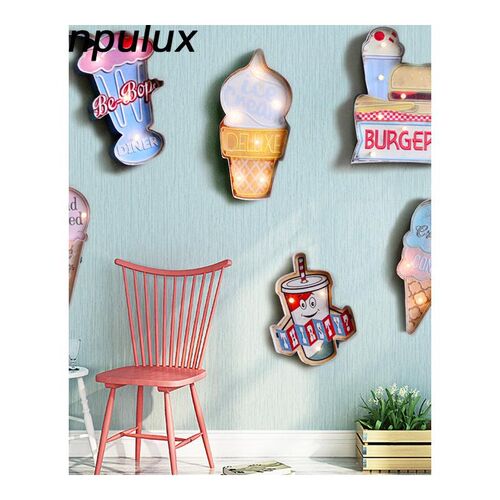 新品Vintage LED Wall Lamp Iron Art Route66 Cola SIce Cream N
