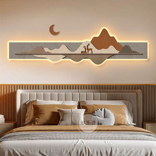 背有靠山客厅装饰画现代简约卧室床E头发光灯画高档沙发背景墙挂