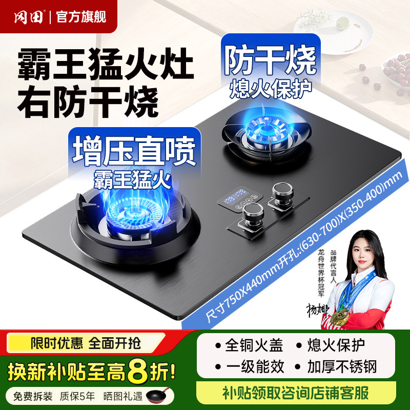 冈田（日本）霸王猛火燃气灶家用防干烧双灶煤气灶煤气炉液化气灶