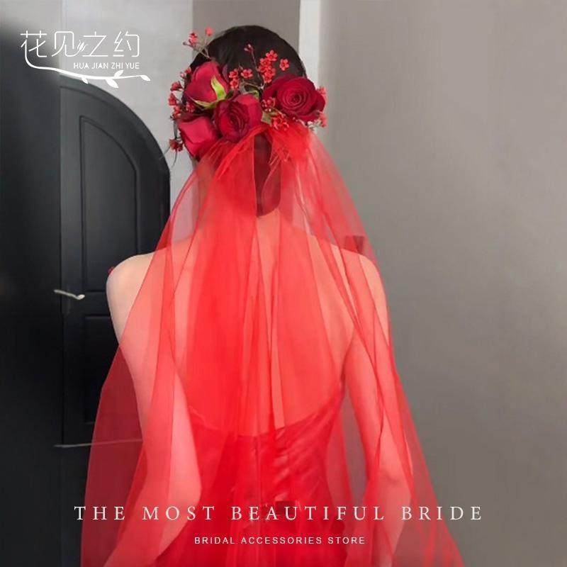 红色婚纱头纱单层素纱新娘头饰森系网红拍照道具复古结婚简约短款,服饰配件/皮带/帽子/围巾,头纱,淘宝优惠券,粉丝福利购,淘宝优惠卷