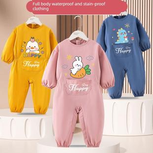 宝宝连体衣爬行服吃饭一体罩衣儿童户外爬行护衣全身防脏爬爬服.