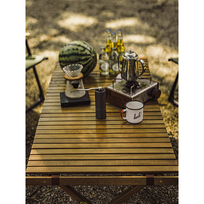定制GERC几客户外实木蛋卷桌野餐桌子便携式折叠桌椅露营野炊装备