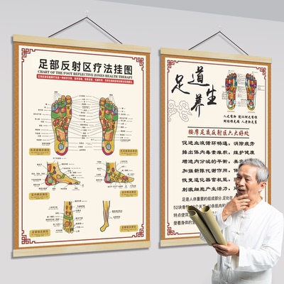 中药泡脚足疗实木挂轴挂画卷轴画