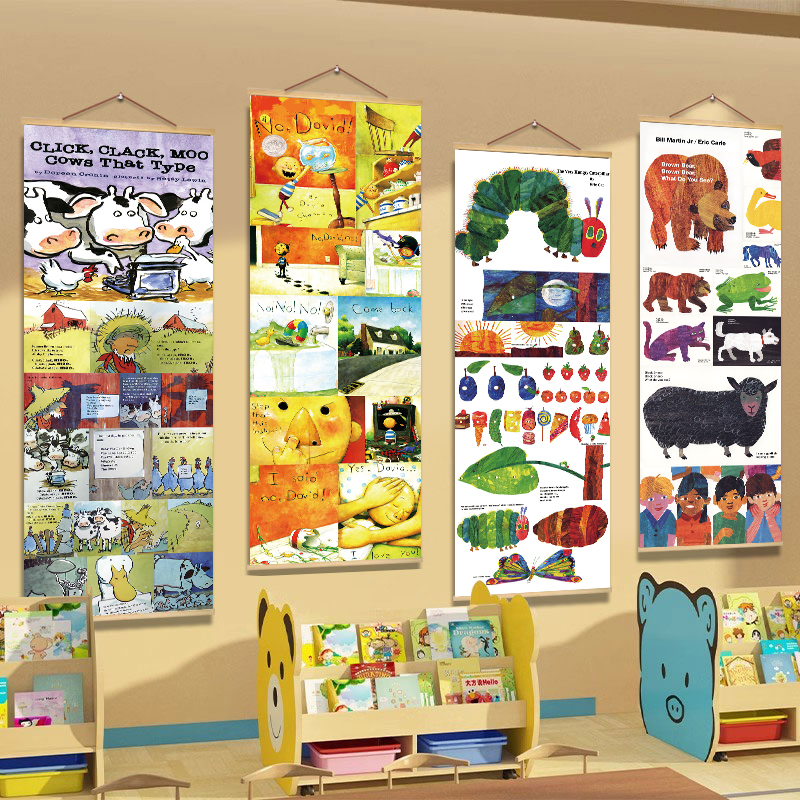 英语绘本馆墙面装饰挂画挂图英文阅读文化教室布置幼儿园走廊海报