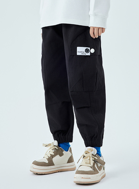 男童裤子春装2025新款儿童装春秋季工装裤男孩黑色帅气休闲裤炸街