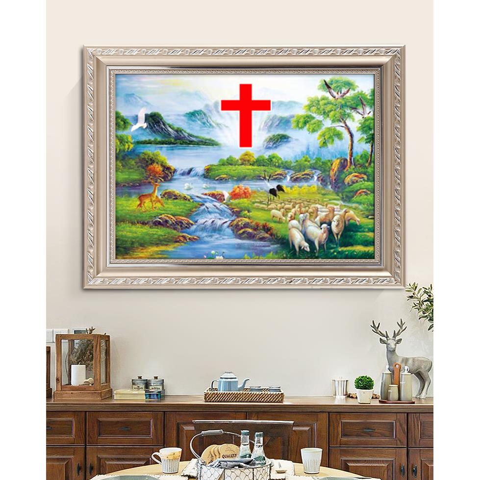 框架山水画钻石画2025新红十字客厅贴纸点钻石十字绣满钻石砖石贴