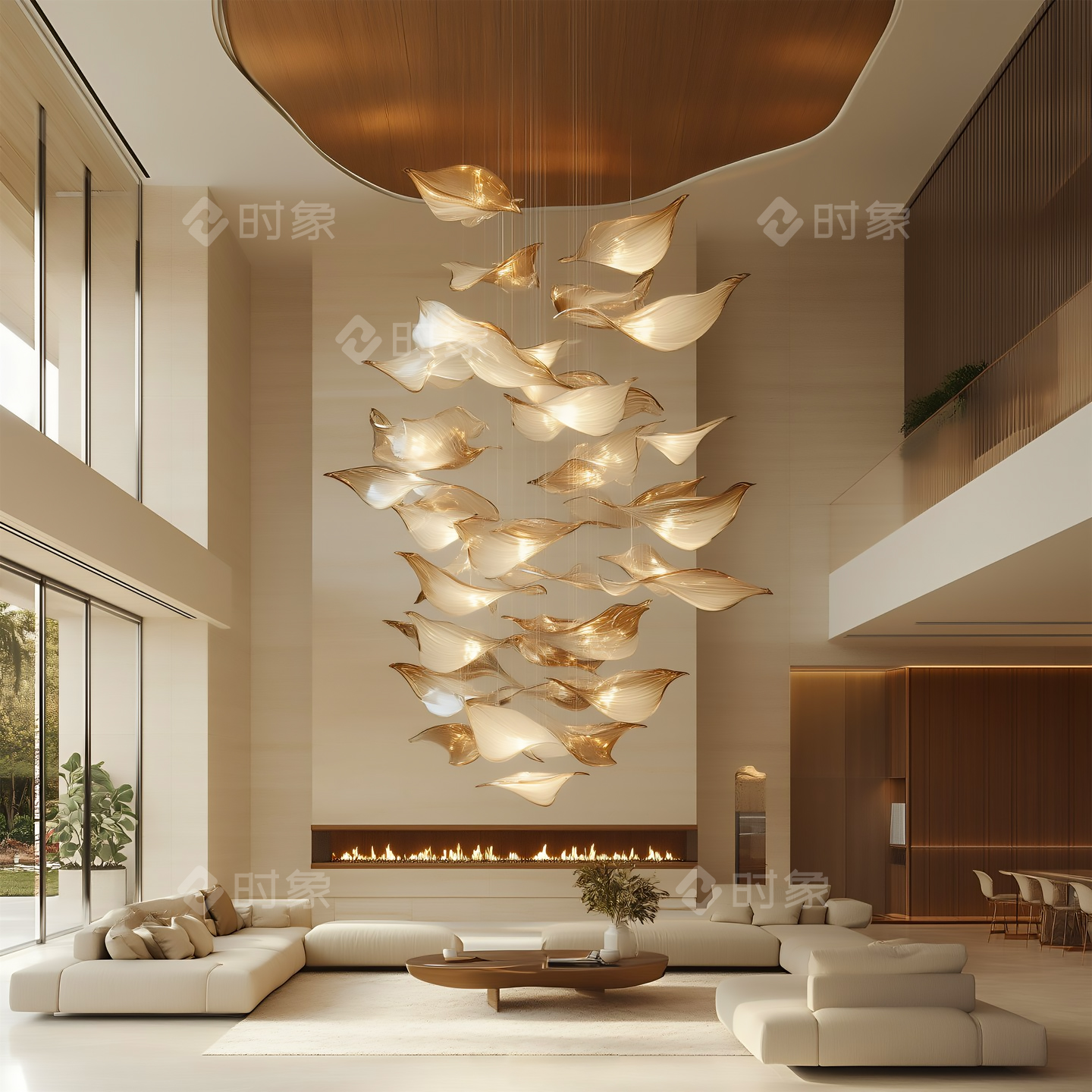定制别墅客厅轻奢圆形琉璃吊灯酒店大堂餐厅设计师款叶子造型灯饰