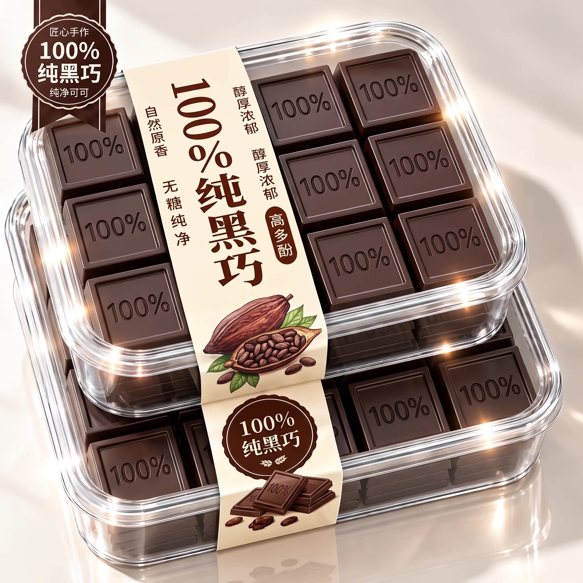 纯黑巧克力100%可可脂俄罗斯风味巧克力健身办公室零食每日糖果