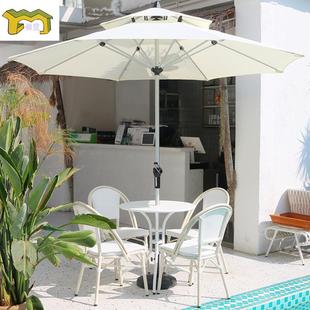 白色户外休闲桌椅伞组合咖啡厅露台休闲阳台小茶几奶茶店摆摊桌椅