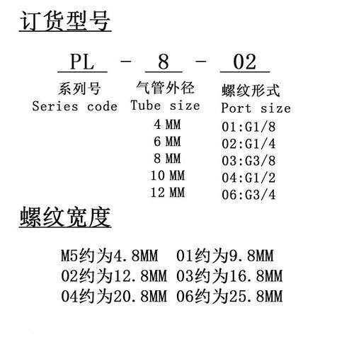 气动气缸气管快速接头快插螺纹弯头PL8-02/4-M5/6-01/10-03/12-04