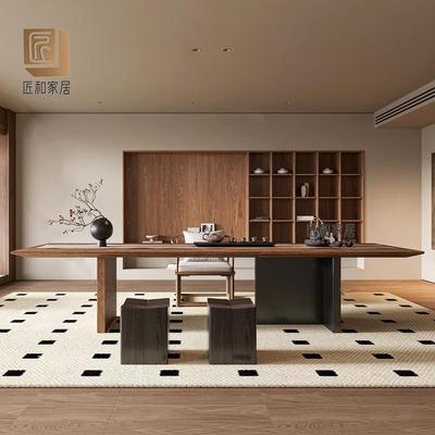 新中式实木茶桌椅组合书桌中古风禅意办公室侘寂风泡茶桌功夫茶台