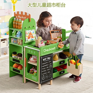 出口欧美超市过家家木质大型儿童超市收银台玩具仿真便利店
