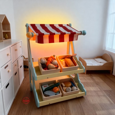 儿童木制小卖部超市水果蛋糕面包售货架手推购物车幼儿园过家家玩