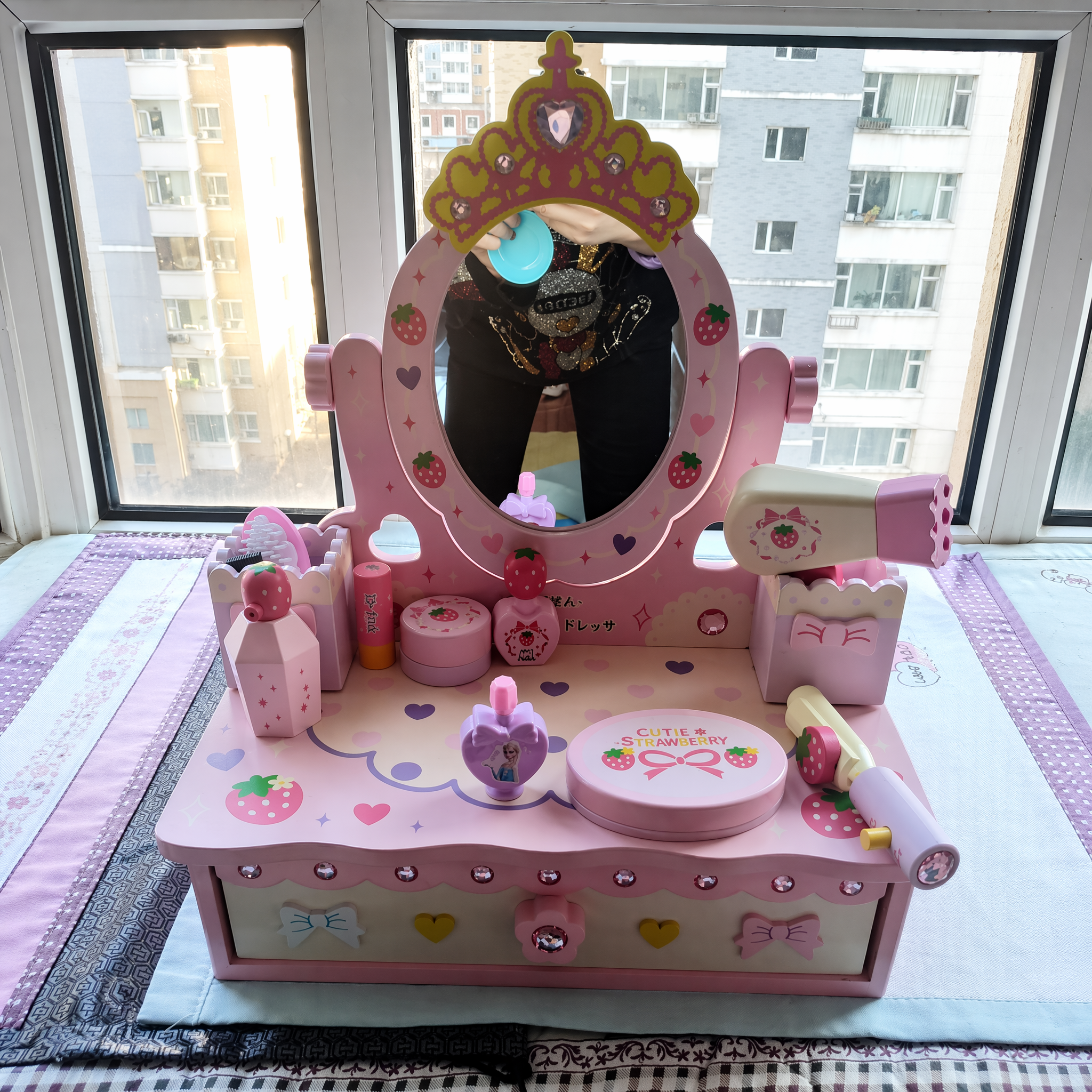 木制仿真桌面梳妆化妆台玩具套装女童彩妆打扮过家家公主化妆品