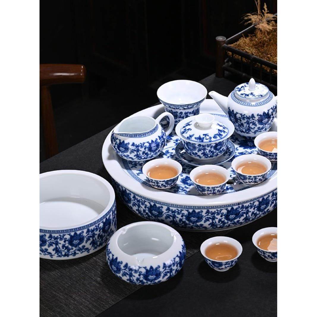 功夫茶具套装经典青花瓷陶瓷盖碗三才杯釉下彩茶盘复古整套茶道,餐饮具,整套茶具,淘宝优惠券,粉丝福利购,淘宝优惠卷