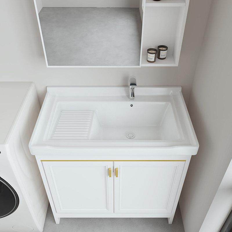 陶瓷洗衣盆带搓板洗衣柜落地式阳台洗衣池太空铝室外洗手一体台盆