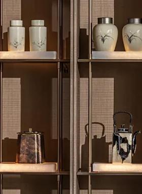 新中式样板间软装饰品茶室售楼处博古架玄关茶具茶叶罐陈设摆件