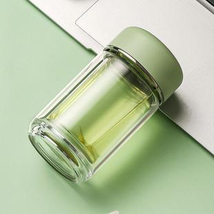 明霞玻璃杯高硼硅加厚双层迷你泡茶杯女办公杯清新可携式小巧水杯